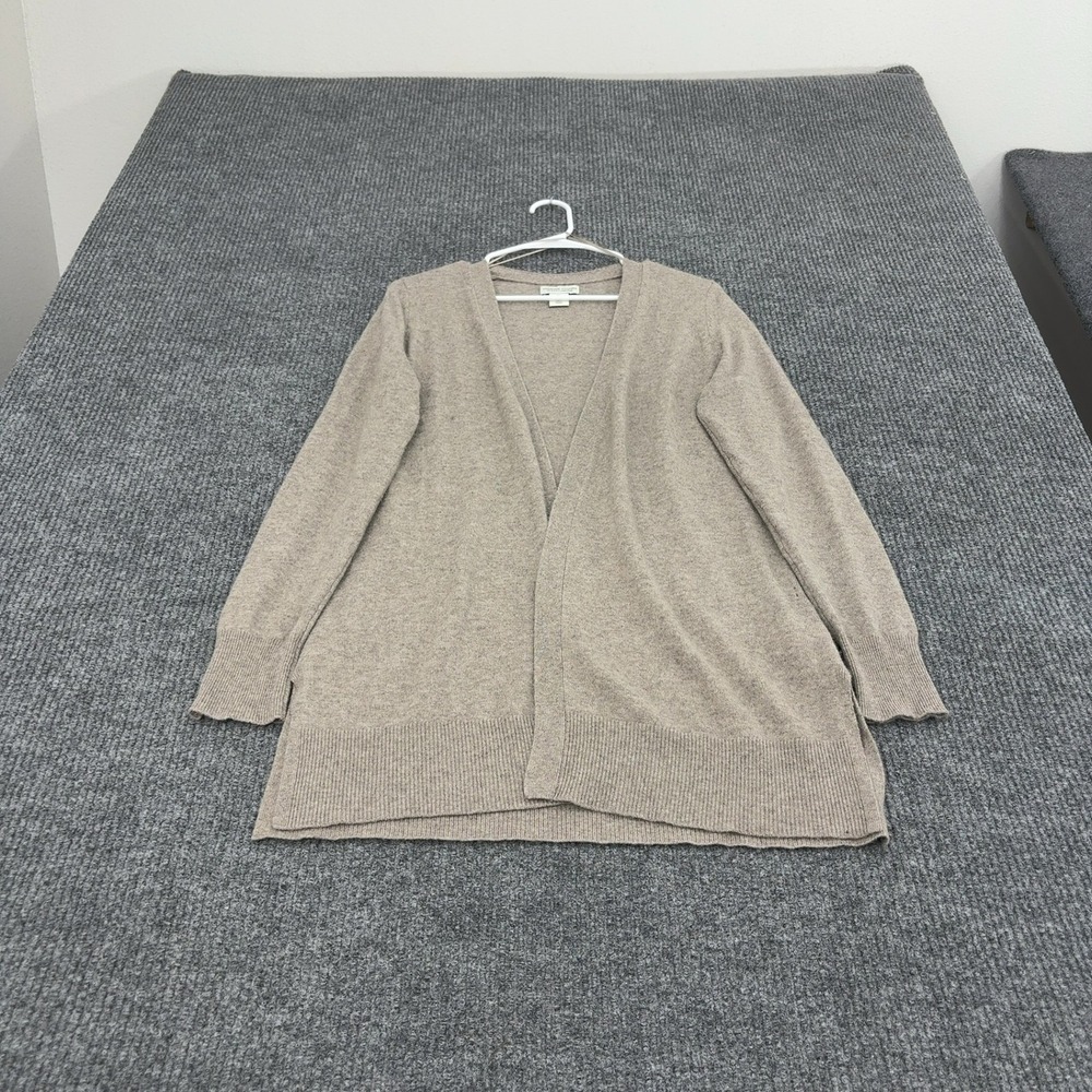 Adrienne Vittadini Cardigan Women L Tan Cashmere Open Front Knit Minimalist Luxe